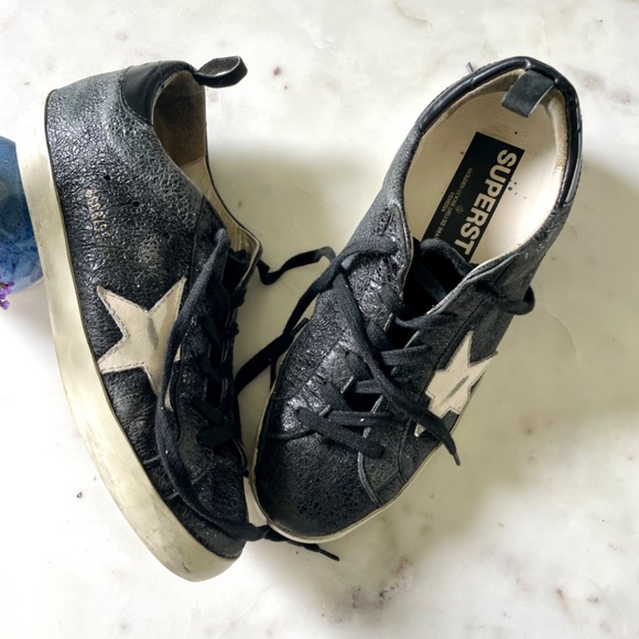 GOLDEN GOOSE Super-Star Black Low Top Sneakers, Size 38 - Picture 3 of 13